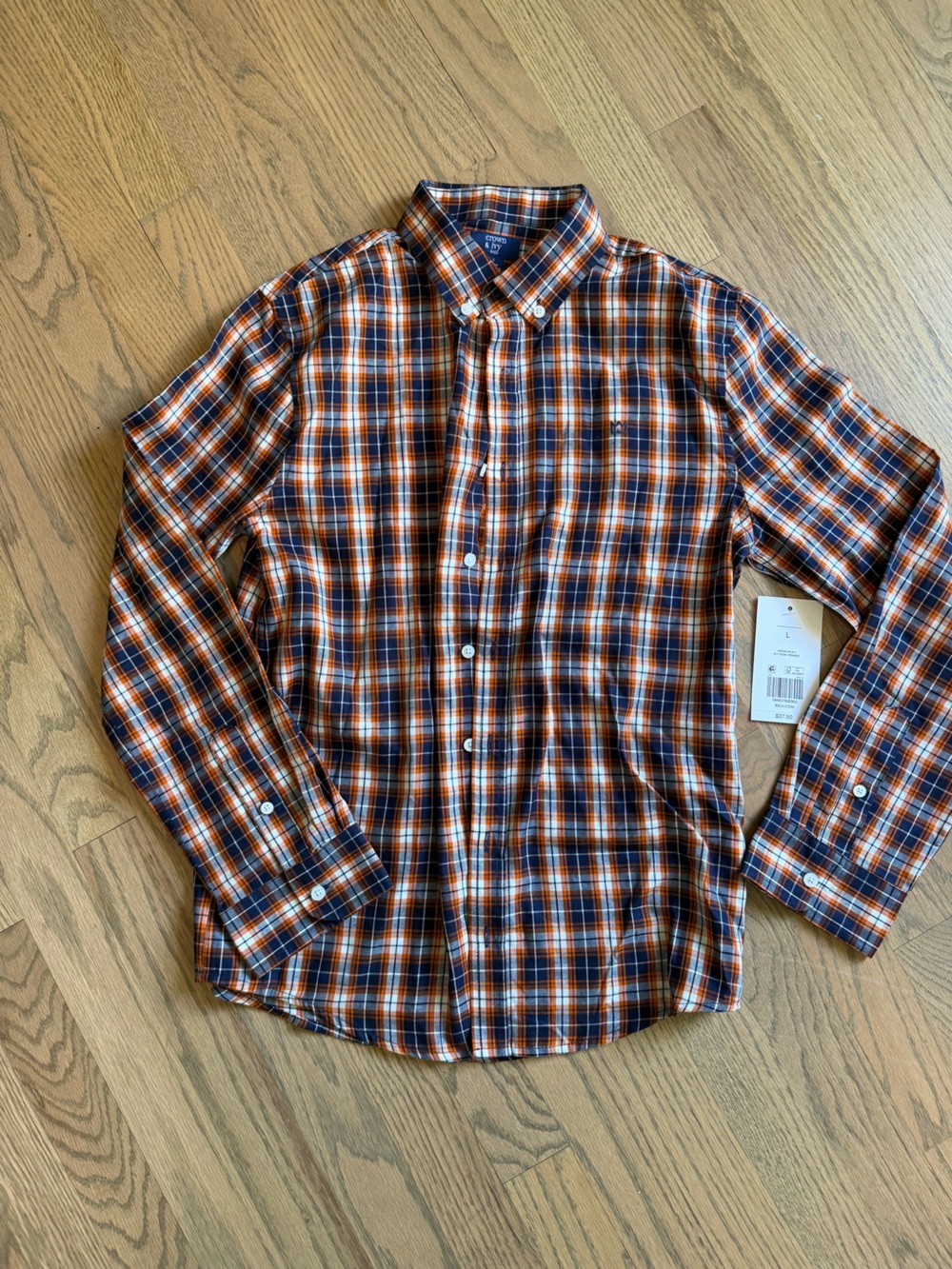 crown & ivy Orange and Navy Plaid Button-Down Shirt